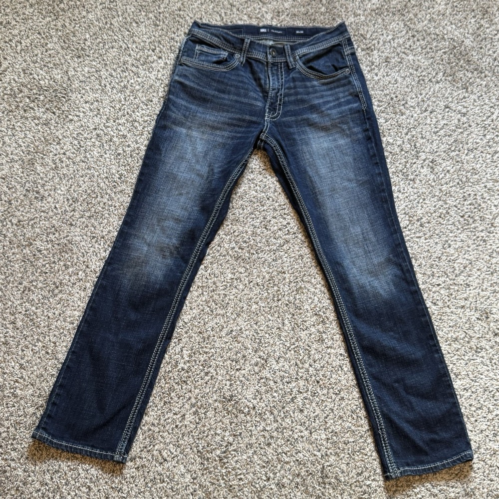 BKE Jake Straight Jeans Men's Size 30x30 Blue Dark Wash Stretch Whiskers Fading